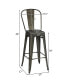 Set of 4 High Back Metal Stool 30'' Seat Bar Height