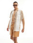 ASOS DESIGN relaxed revere crochet shirt in beige stripe