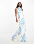 Фото #4 товара True Violet high neck maxi dress in white and blue floral