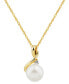 ფოტო #5 პროდუქტის Cultured Freshwater Pearl (8mm) & Diamond (1/10 ct. t.w.) 18" Pendant Necklace in 10k Gold