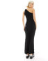 Dr Denim Celia slim fit midi ribbed one shoulder dress with side split in black