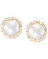 Фото #1 товара Cultured Freshwater Pearl (7mm) & Diamond (1/6 ct. t.w.) Halo Stud Earrings in 14k Gold