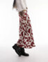 Фото #1 товара Topshop Tall satin bias maxi skirt in red geo print