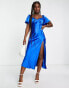 Фото #1 товара Love Triangle flutter sleeve midi dress in cobalt blue satin