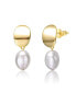 ფოტო #1 პროდუქტის Sterling Silver 14k Yellow Gold Plated Oval White Freshwater Pearl Drop Medallion Dangle Earrings