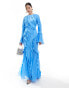 Фото #1 товара ASOS DESIGN long sleeve ruffle maxi in satin and chiffon mix in blue