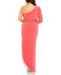 ფოტო #2 პროდუქტის Women's Plus Size Long Sleeve One Shoulder Fringe Embellished Gown