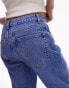 Topshop cropped mid rise straight jeans with raw hems in bright mid blue