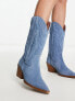 Bronx Jukeson western knee boots in denim blue suede