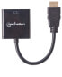 Фото #3 товара Manhattan HDMI to VGA Converter cable - 1080p - 30cm - Male to Female - Equivalent to HD2VGAE2 - Micro-USB Power Input Port for additional power if needed - Black - Three Year Warranty - Polybag - 0.3 m - HDMI Type A (Standard) - VGA (D-Sub) - Male - Female - Strai