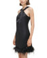 Women's Twist-Neck Feather-Trim Shift Dress