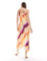 Фото #4 товара Y.A.S satin v neck maxi dress in sunset watercolour stripe