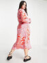 Фото #2 товара ASOS DESIGN Curve wrap belted midi dress in lilac and red patchwork print