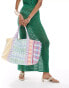 Mango large mixed check shopper bag in multi