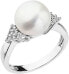 Silver ring with white river pearl and zircons 25002.1