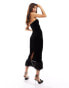 Jaded Rose velvet faux feather midaxi dress in black