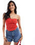 ASOS DESIGN knitted bandeau crochet top in red