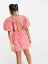 Miss Selfridge extreme volume sleeve mini tea dress in pink floral