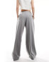 Фото #4 товара Bershka minimal waistband wide leg tailored trousers co-ord in grey