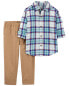 Фото #4 товара Toddler 2-Piece Plaid Button-Front Shirt & Canvas Pant Set 3T