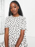 New Look tie sleeve smock dress in white polka dot