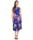 Petite Pleated Keyhole Floral-Print Midi Dress