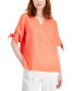 Women's 100% Linen Split-Neck Tie-Cuff Top, Created for Macy's