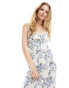 Фото #2 товара Kiss The Sky bust detail chintz floral print maxi dress in blue and white