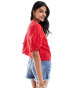 Pieces tie front statement sleeve top in poppy red