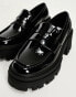 ASOS DESIGN Script chunky mid heeled loafers in black patent