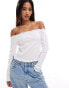 Pieces off the shoulder long sleeved top with lettuce edge detailing in white