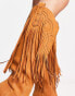 ASOS DESIGN Comet fringe western knee boot in tan