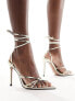 ASOS DESIGN Nightly strappy tie leg high sandals in gold