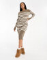 Фото #1 товара Vero Moda long sleeve knitted jumper maxi dress in brown stripe