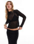 Фото #1 товара Brave Soul long sleeve sheer mesh top in black