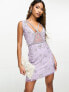 Starlet mini dress with cross detail and beaded embellishment in lilac