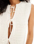 ASOS DESIGN knitted tie front waistcoat in stitch detail in cream