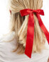 Accessorize long satin hair bow in red