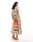 Фото #4 товара Never Fully Dressed contrast trim maxi dress in sunshine print