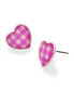 Pink Gingham Heart Stud Earrings