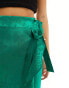 Фото #8 товара Flounce London Petite satin wrap midaxi skirt in emerald green