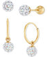ფოტო #1 პროდუქტის Children's 2-Pc Set Multicolor Crystal Reversible Stud & Dangle Hoop Earrings in 14k Gold-Plated Sterling Silver