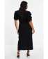 Women's Plus Size Wrap Pleated Ruched Sleeve Midi Dress