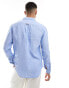 Superdry Casual linen long sleeve shirt in light blue chambray