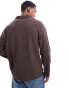 ADPT oversized heavy weight ribbed long sleeve polo in chocolate brown