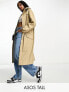 ASOS DESIGN Tall rubberised rain parka coat in stone