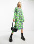 Native Youth cloud cut-out midaxi smock dress in green and purple floral