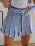 Фото #1 товара Labelrail x Pose and Repeat pleated mini skirt in washed denim with pastel organza scarf belt