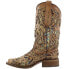 Corral Boots TooledInlay Studded Sequins Square Toe Cowboy Womens Brown Casual