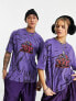 COLLUSION Unisex – T-Shirt in Lila mit Batikmuster und Pilz-Print